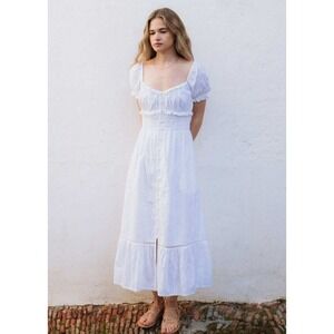 Sonmer White Mary Eyelet Dress Cotton Button Front Puff Sleeve Maxi size XL NWT